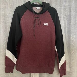 Jack & Jones Men's Burgundy and Black Hoodie size L